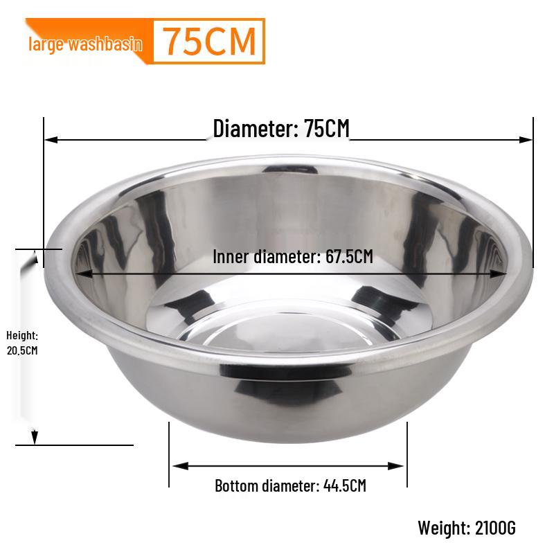 Extra Large Non-Slip Stainless Steel Bowl for Vegetables, Dough Kneading, and Laundry