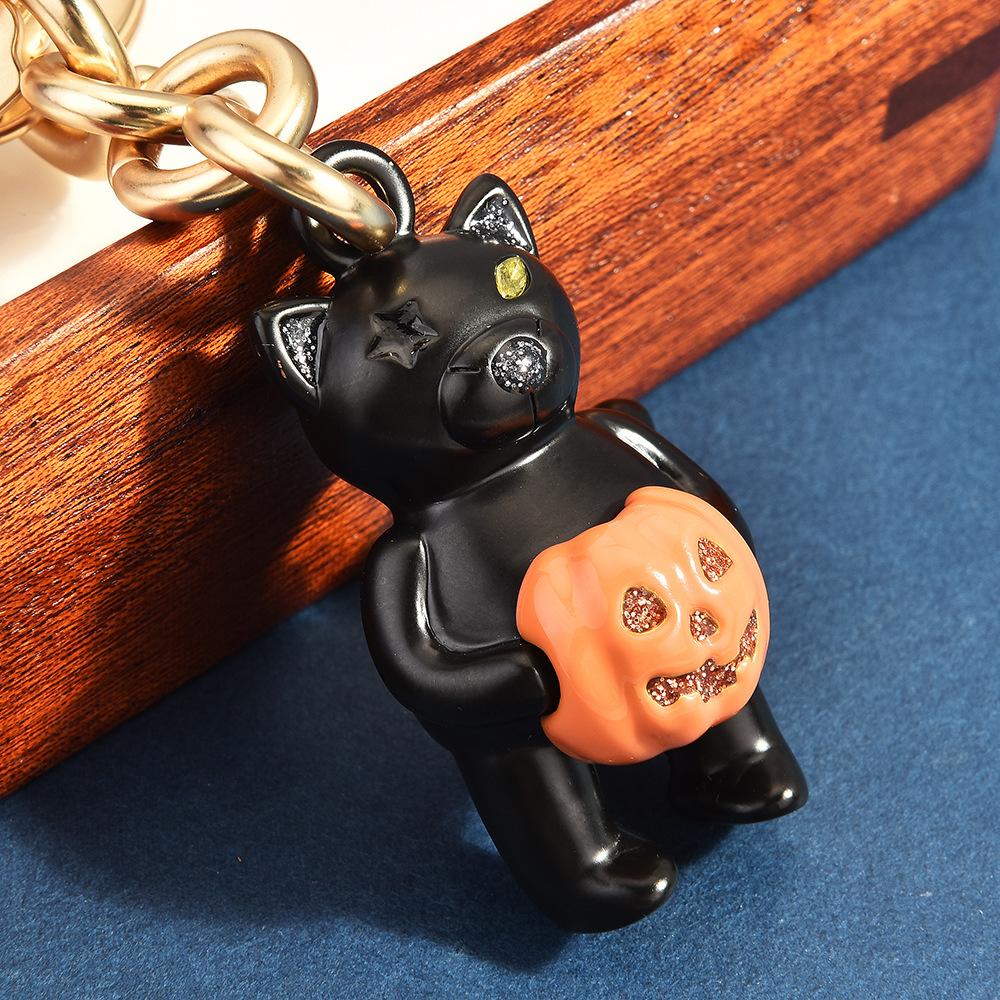 Halloween Black Cat Holding Pumpkin Keychain Cute Oil Dripping Craft Holiday Wind Bag Hanging Personalized Versatile Accessories