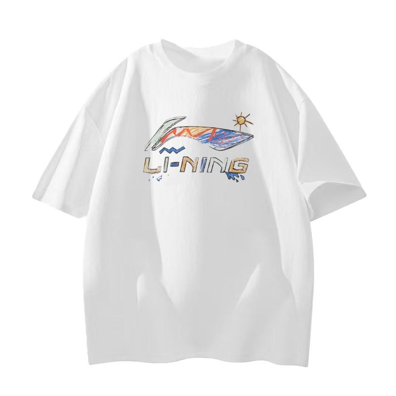

Li-Ning Loose Round Neck Breathable Student Style Letter Print Cycling Running Casual Sports Short Sleeve T-Shirt Unisex Tops ATBS770-1 XL