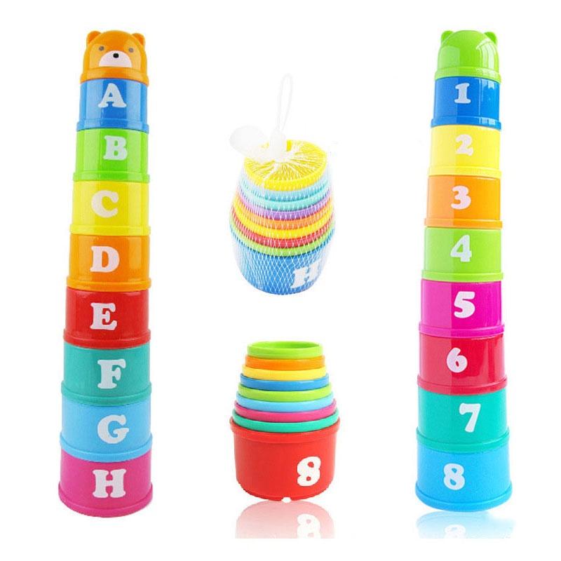 Lebendige und bunte 9-teilige Stapelbecher Badezimmer-Spielzeug Stapelset für kreatives Spielen