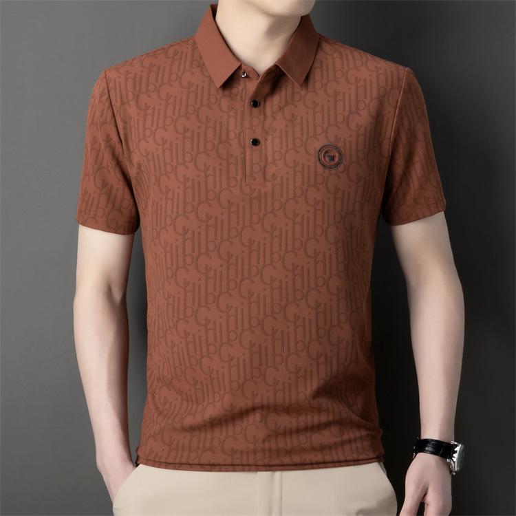 Men's Business Casual Short Sleeved Shirt with Badge Solid Color Polo Shirt Fashionable Breathable Comfortable Versatile Top