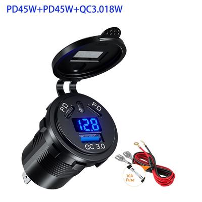 Çift 45W PD Tip C 18W QC 3.0 USB Hızlı Şarj Cihazı Voltmetre ve Düğme Anahtarı ile Araç şarj soketi Araba Tekne Deniz ATV için