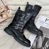 British wind washed Martin boots women's 2025 spring and autumn new real soft belt buckle thick bottom thin locomotive short boots