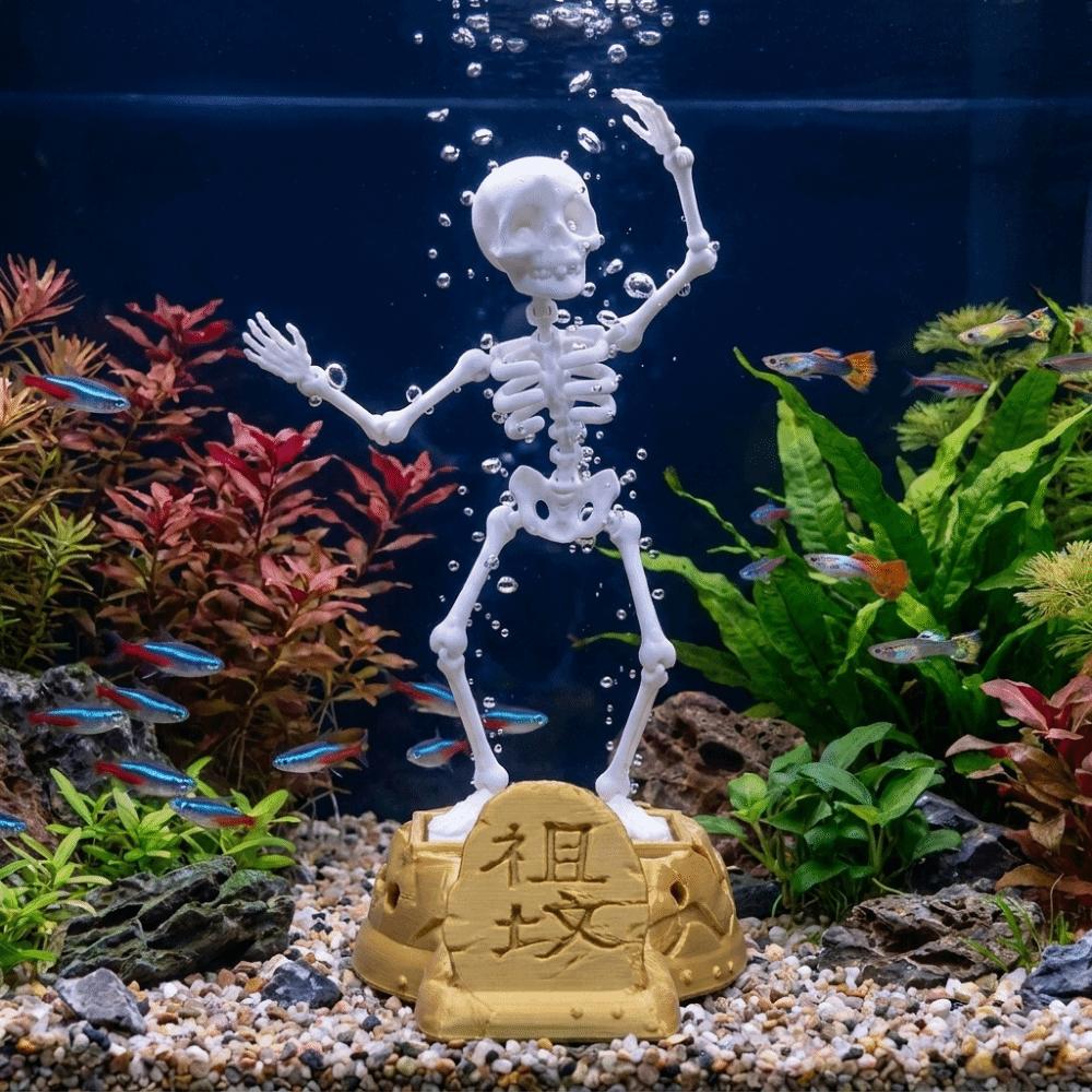 3D Printed Dancing Skeleton Aquarium Bubbler Plastic Water Dance Skull  Aquarium Landscaping