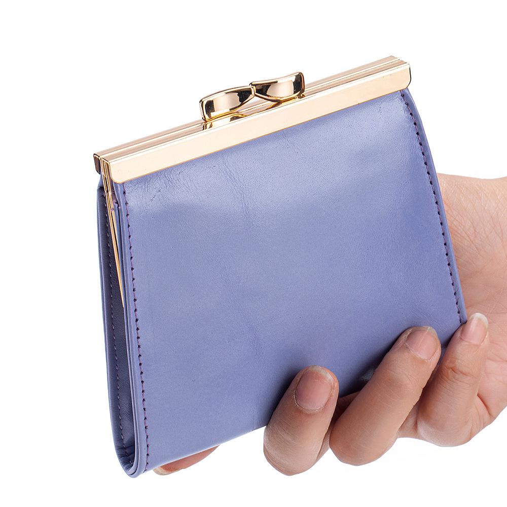New first layer oil wax cowhide retro clip buckle change bag women's ID card clip business card bag multi-card card bag