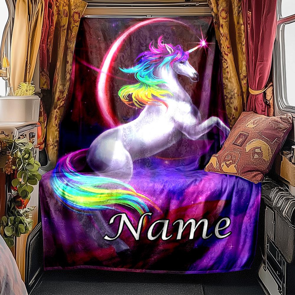 Unicorn Floral Blanket Personalized Name Soft Comfortable Stylish Blanket Car Blanket Perfect For Travel Camping Outdoor Home Suitable For All Seasons