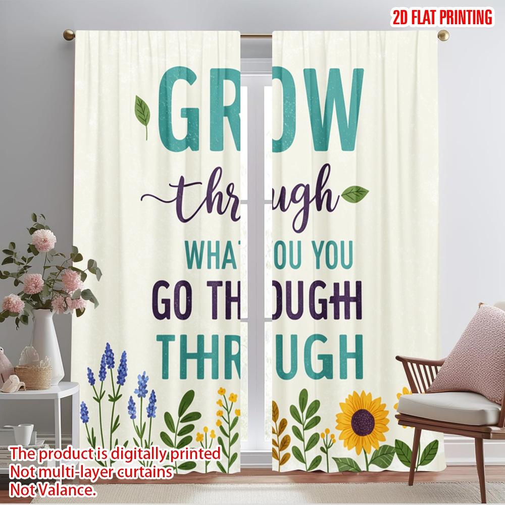 

2pcs 2D flat printing Drapes GROW THROUGH WHAT YOU GO THROUGH Fabric Without Electricity Festive Holiday Use for Bedroom Office 52.50×116.00 CM 2pcs