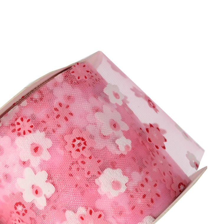 Decorative Pink Ribbon with Flowers 5 Cm - Perfect for Easter and Spring