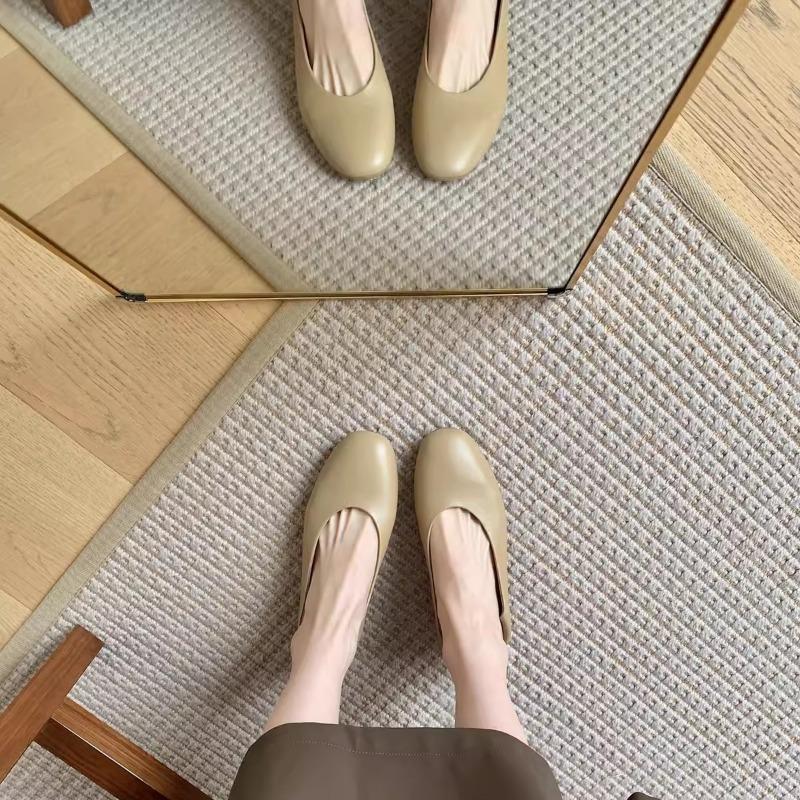 Super soft lambskin high heels women can step on heels shallow leather single shoes commuter work grandma shoes