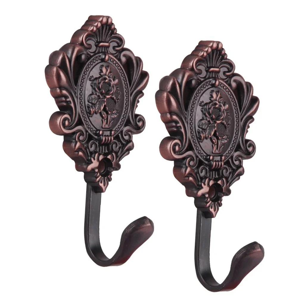 2pcs/1set Vintage Alloy Drapery Curtain Wall Hook Holdbacks Tieback Hooks Rose Pattern Curtain Decorative Accessories