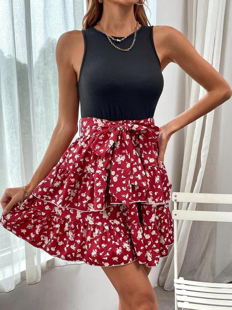 Summer New Women Sleeveless Printed Backless Dress Ready