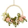 Wood Beads Artificial Flower Wreath for Front Door Spring Wreath for Wedding Valentines Indoor and Outdoor Decoration