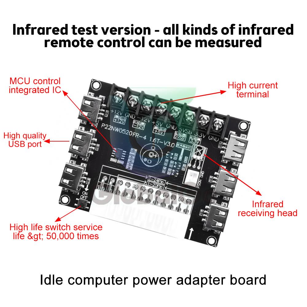 20/24 Pins ATX Power Supply Breakout Board Module Adapter Connector Support +12V/-12v/+5V/5VSB/+3.3V With Infrared Function