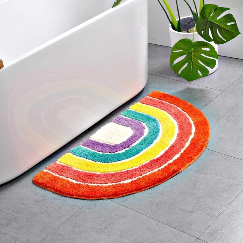 Inyahome Cute Doormat for Kids Microfiber Absorbent Bathroom Mat Front Door Mat Carpet Floor Rug Rainbow Shape Modern Home Decor