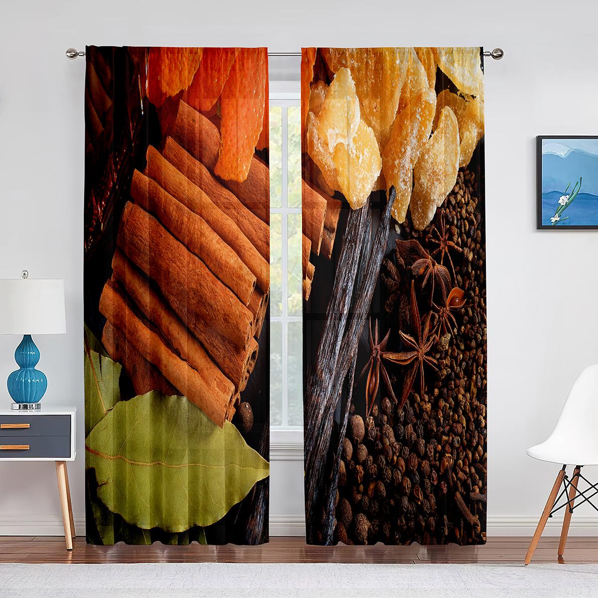 

Специи и травы перец на деревянном фоне прозрачные занавески для гостиной, спальни, кухни, тюлевые шторы на окно 1 PCS W100XH250cm&Grommet Top