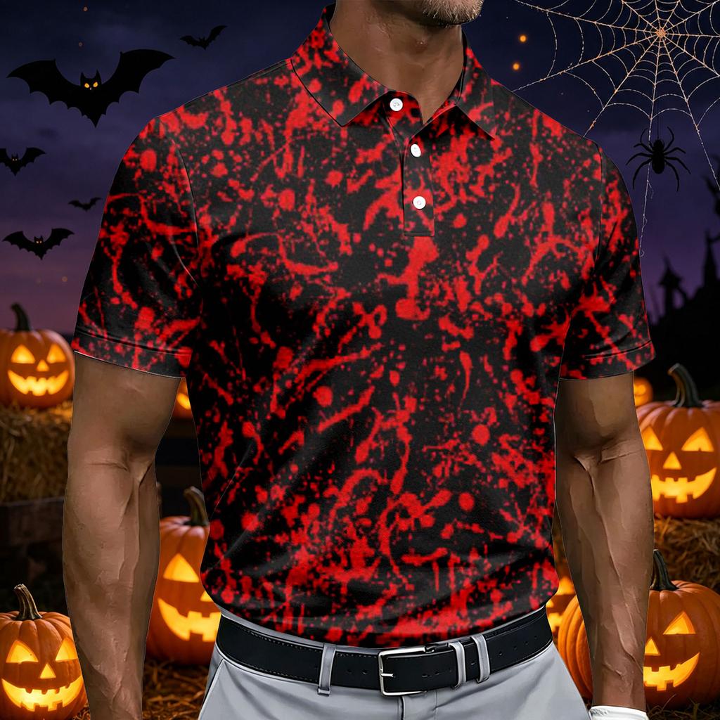 Men's Halloween Print Short Sleeve Button Shirt - Fun Holiday Top