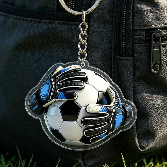 Metal Hanging Ring Keychain Pendant 2D Acrylic Football Design Clear Pattern Key Ring Backpack