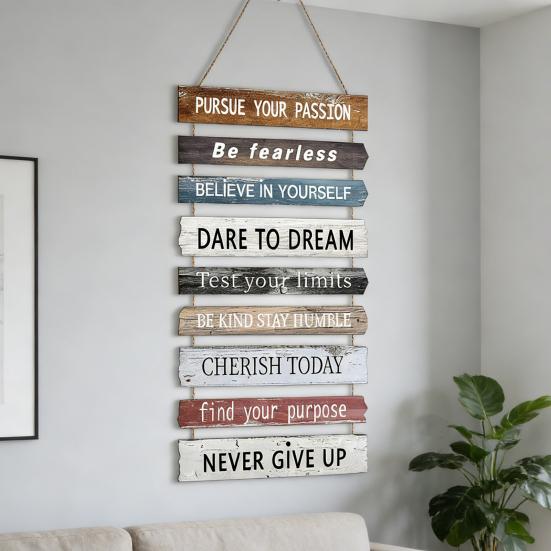 Inspirational Wall Art Decor Rustic Wall Hanging Plaque Farmhouse Wooden Door Sign Inspiring Positive Quotes Wall Decor for Office Bedroom Living Room