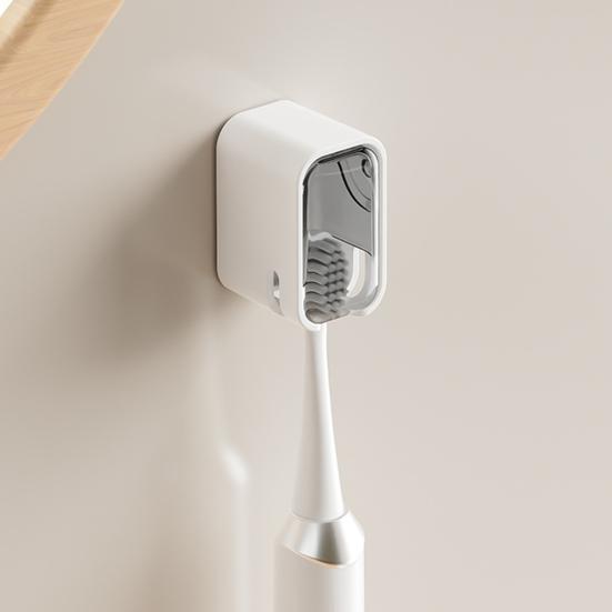 Elektrischer Zahnbürstenhalter Wandmontiert Staubdicht Transparente Klappabdeckung Kein Bohren Starker Klebstoff Feuchtigkeitsbeständig Wasserdicht Zahnbürsten-Organizer