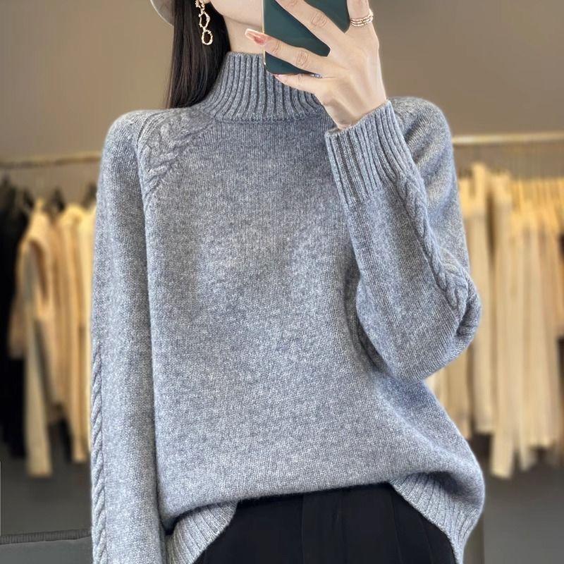 Women's High Neck Sweater Knitted Sweater Oversized Pullover Sweater Loose Knit Base Sweater