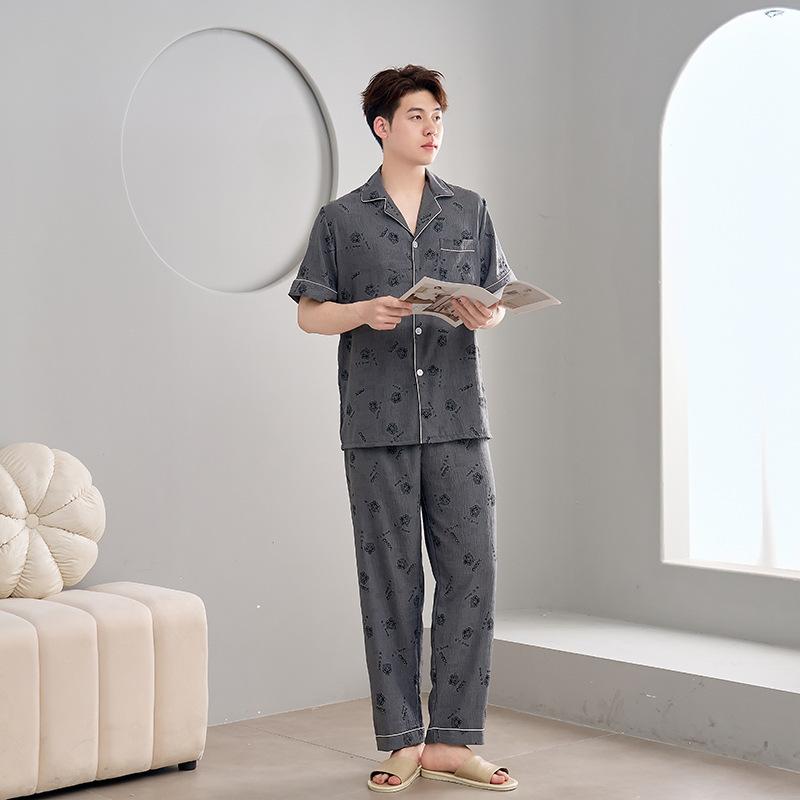 1011 New Cloud Cotton Men's Pajamas Short-sleeved Trousers High-end Soft and Comfortable Can Be Worn Outside Loungewear Suit