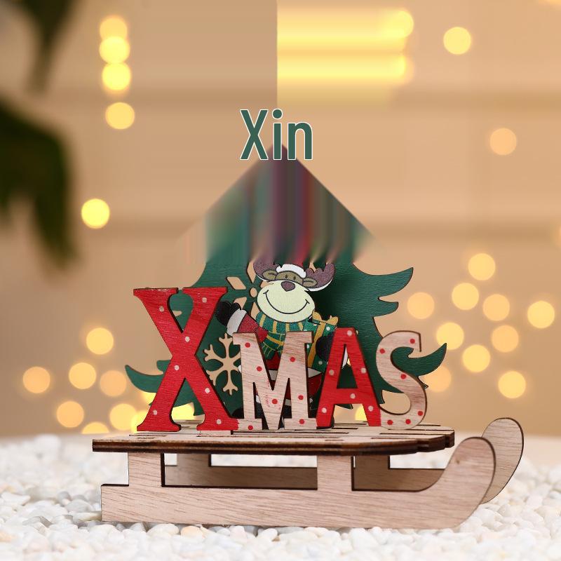 Creative Hand-Painted Cartoon Wooden Sleigh Ornament - DIY Christmas Assembly Decoration