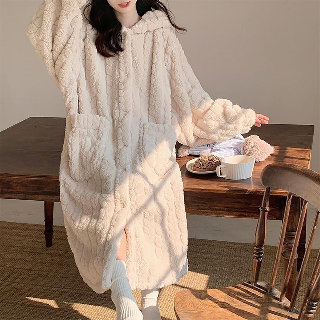 Fluffy Winter Pajamas for with Hood and Plus Sizes and Perfect for Fall and Cute, Women, Gloves. Available. Thick, Warm, Stylish. Winter.