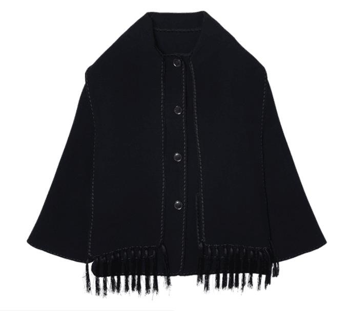 2023 Autumn/Winter Women's European and American Fashion Thick Woolen Coat with Tassel Scarf