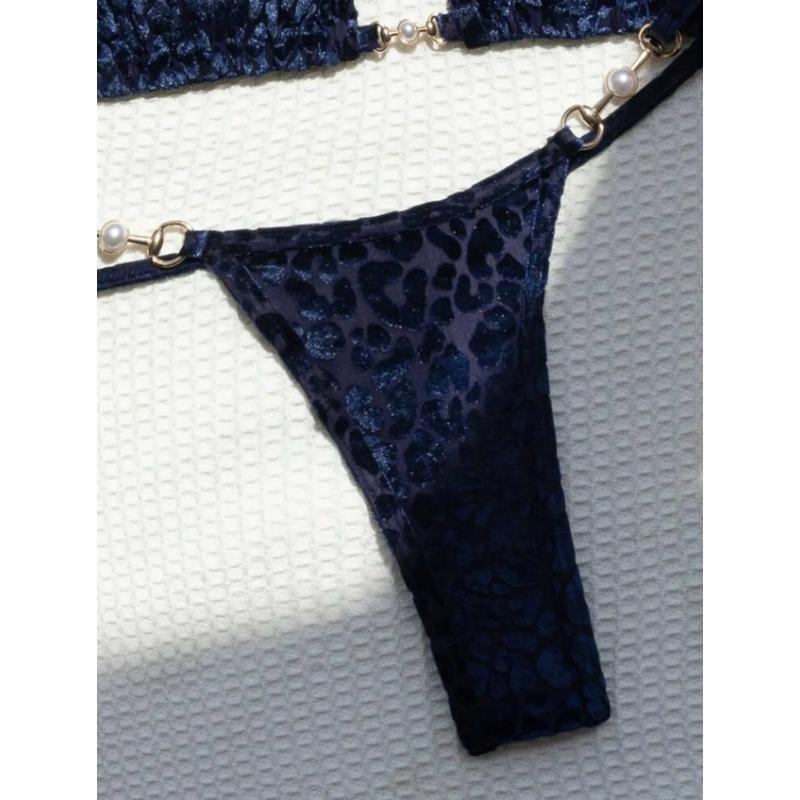 2025 Estate Brasiliana Donna Leopardo Perla Costume da Bagno Abbigliamento da Spiaggia Perizoma Set Due Pezzi Tessuto Speciale Scollo all'americana Costume da Bagno Bikini