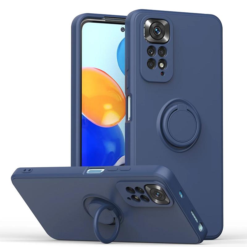 Liquid Silicone Ring Holder Soft Phone Case For Redmi Note 12 Pro 11 10 S 9S 9 Shockproof Back Cover For Xiaomi 11T 12T Pro Lite