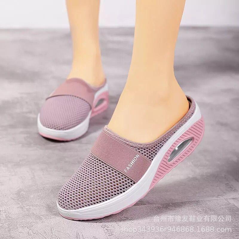 Xia's new large-size lazy one-pedal bag head mesh thick-soled slippers women's slope heel slippers women's