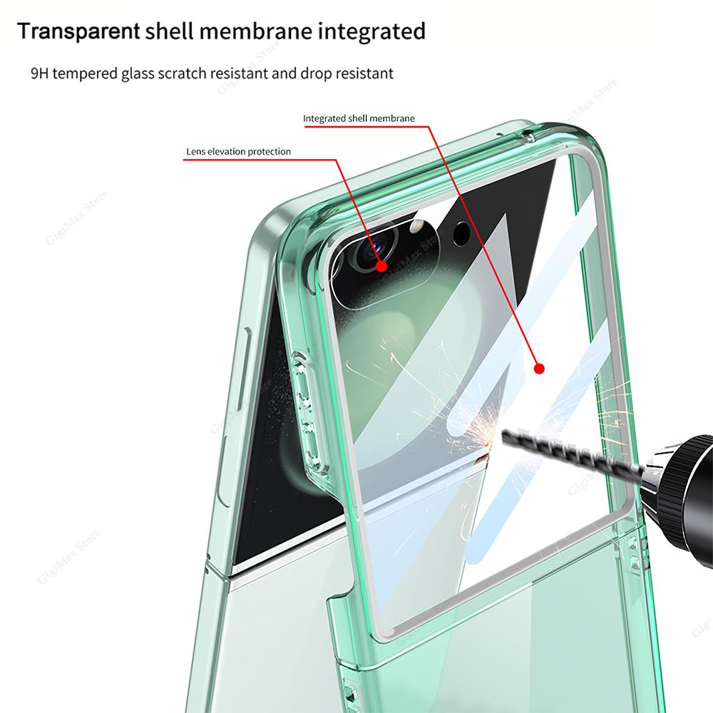 Large Screen Protector Clear Case For Samsung Galaxy Z Flip 5 Flip5 Protective Cover For Samsung Z Flip 5 ZFlip5 Flip5 Slim Case