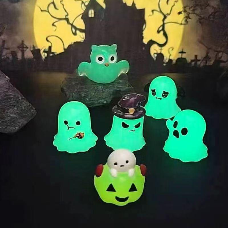 Halloween Mini Noctilucent Ornament Pumpkin Resin Figurines Car Ornaments Ghost Fairy Garden Adornments Home Decoration Gifts