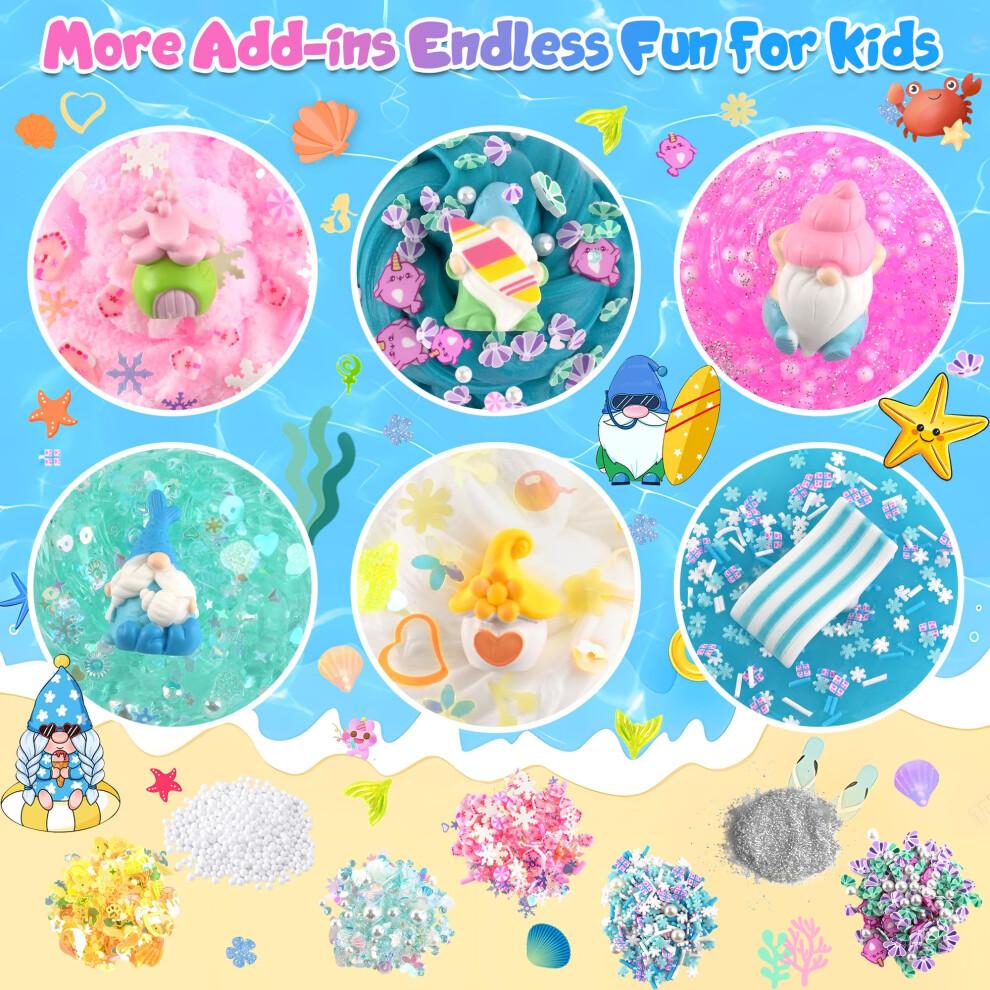 LAWOHO 6 Pack Mermaid Gnomes Slimes, Pink & Blue Slime Kit for Kids with Cloud, Clear, Butter & Water Slime, Fluffy Slime Party Favors, Slime Kits for
