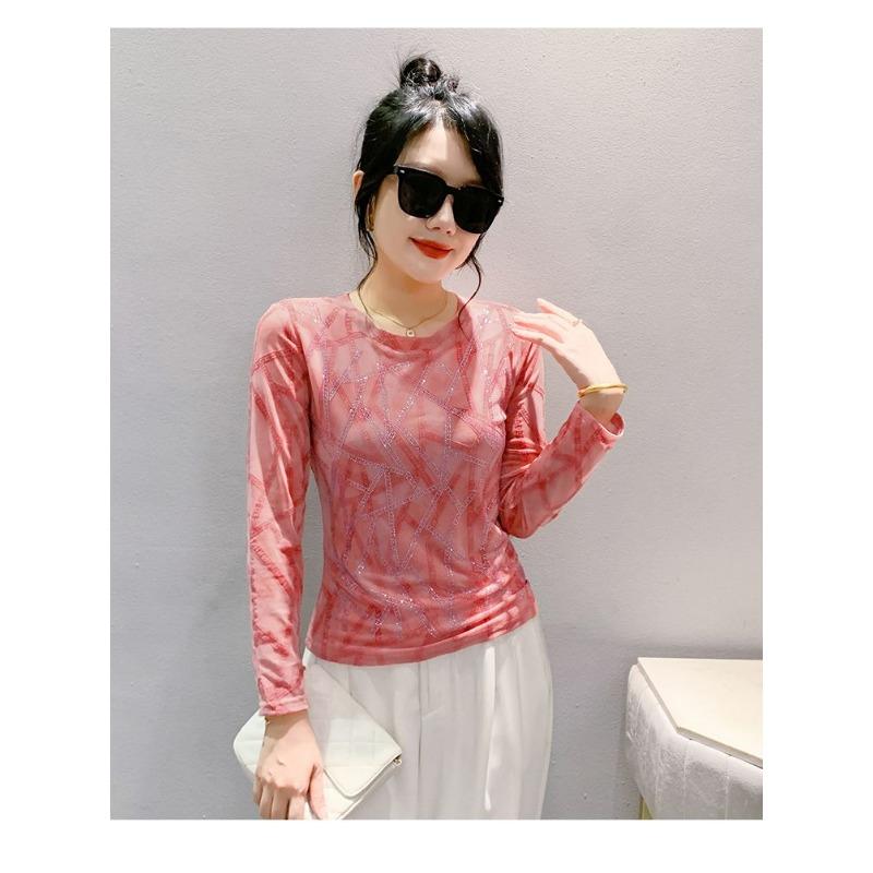 Mesh Bottoming Shirt for Women 2025 Autumn New European Fashion Hot Diamond Long-sleeved T-shirt with Top Stylish Small