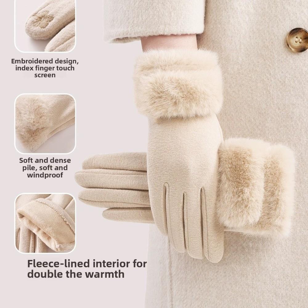 Solid Color Suede Gloves  Women Winter Gloves Casual Cycling Mittens  Skiing