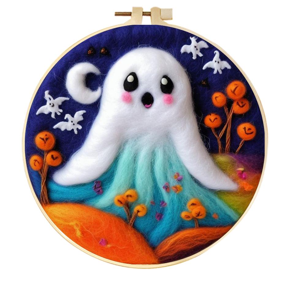 

CHENISTORY ghost Halloween Wool Needles Felting Kit Diy Creative Making Wool Felt Embroidery Kit Sewing Craft Home Decoration 20cm*20cm