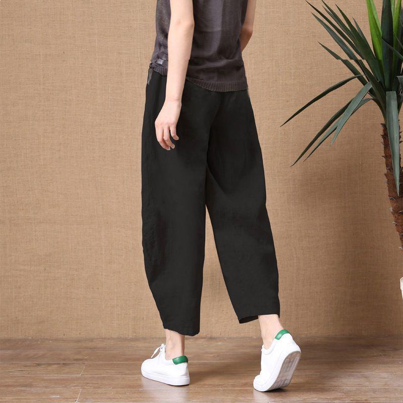 

2026 Women s Gray Cotton-Linen Wide-Leg High Waist Plus Size Pants S (80-98 kg)