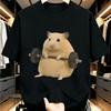 Cute Golden Hamster Lifting Barbell Gym Workout Meme Print T-Shirt Streetwear Tee Tops 100% Cotton Slim Fit Tshirts