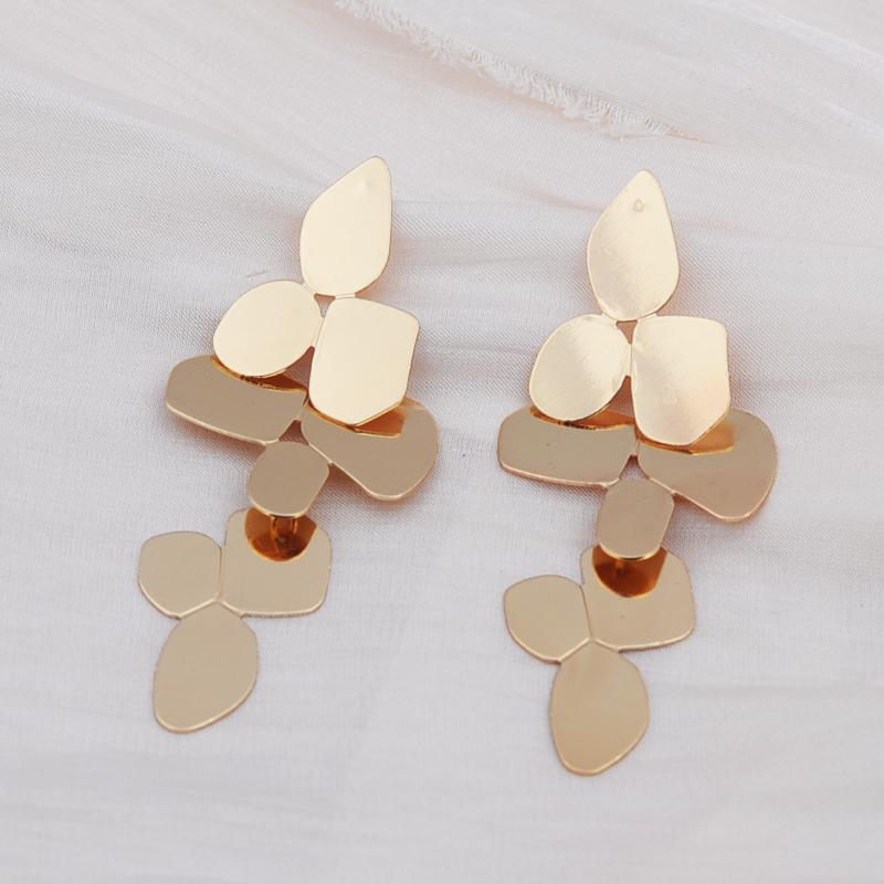 Irregular Geometry Leaf Long Dangle Earrings Retro Exaggerate European Statement Jewelry Golden  Color Punk Party Ear Acc
