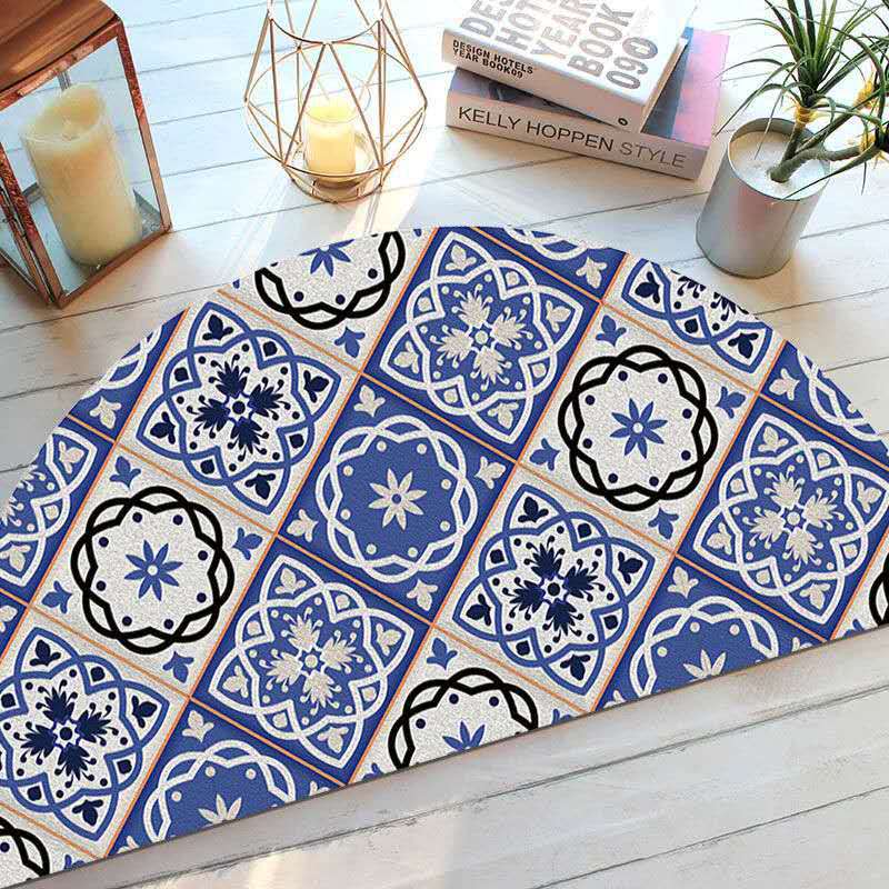 Bohemian Style Semi Circular Floor Mat, Ethnic Style Entrance Mat, Household Bathroom Absorbent Mat, Washable