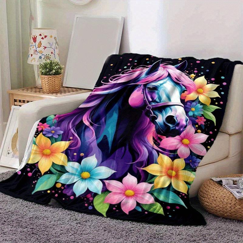 1pc Horse Printing Lightweight Flannel Blanket, Comfortable and Warm Blanket, for Camping Sofa Bed and Couch Office, Suitable for Gift Blanke
