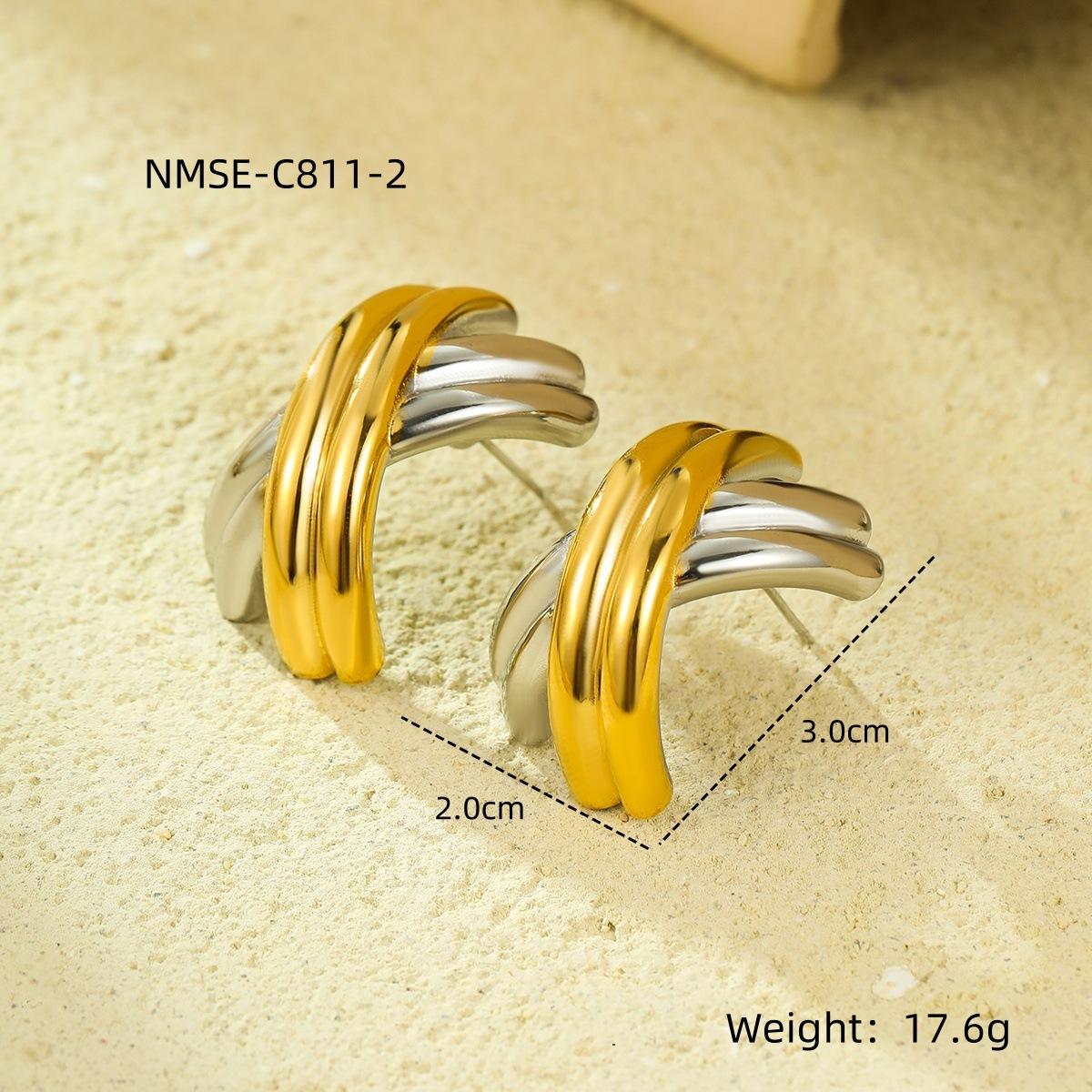 GEMCHIC Women s 18K Gold Stainless Steel Geometric X-Line Earrings with Two-Tone Color