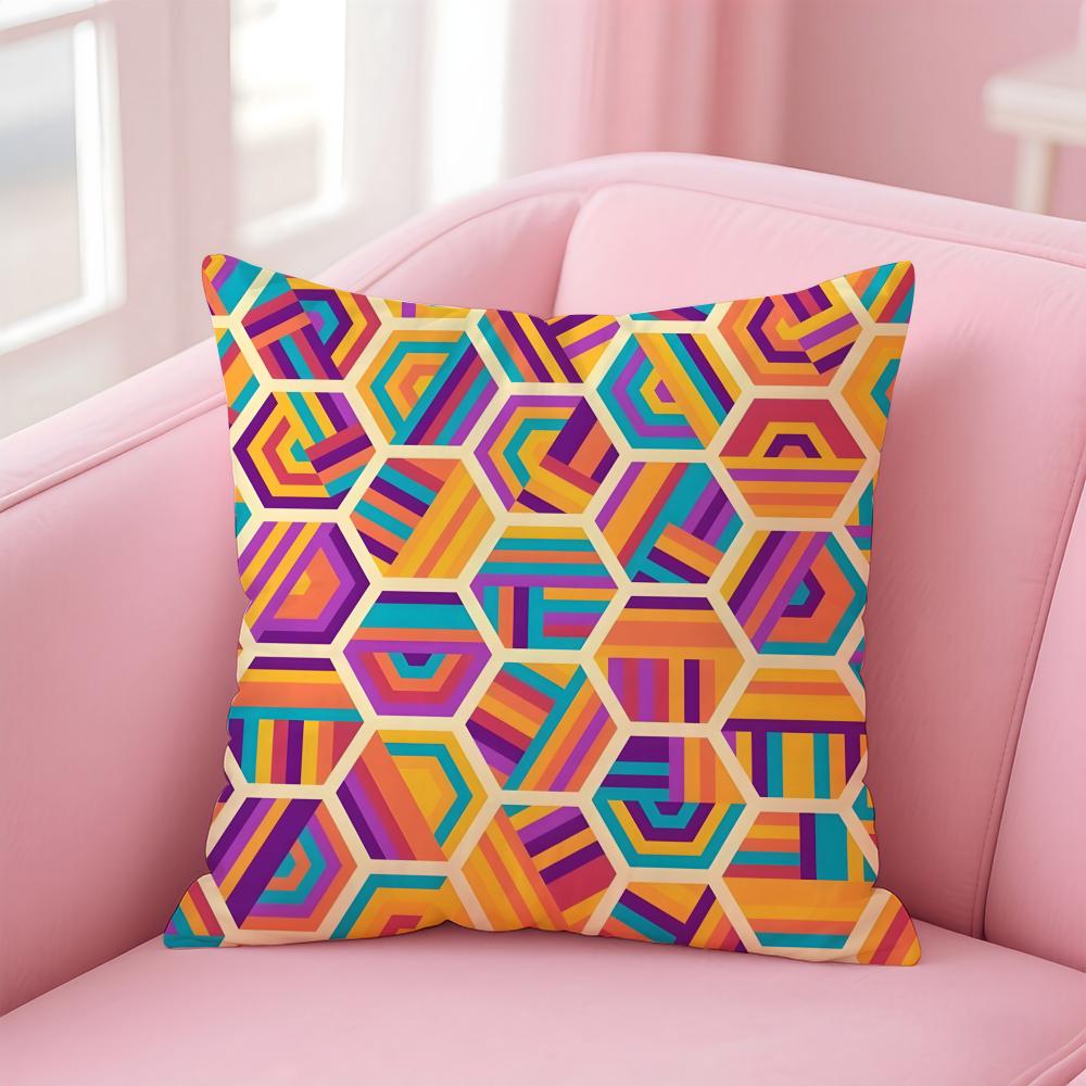 Colorful Geometric Continuous Art Cushion Cover Pillowcase Short Plush Invisible zipper Room Sofa Cushion Cover
