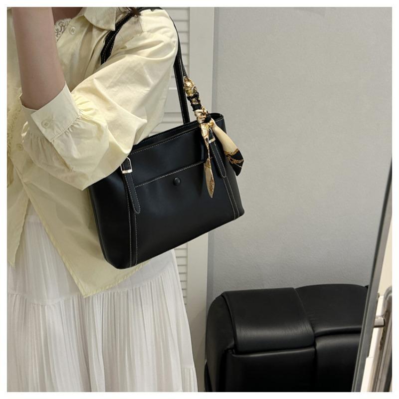 Pu Solid Color Large Capacity Commuter Casual Shoulder Tote Bag For Women