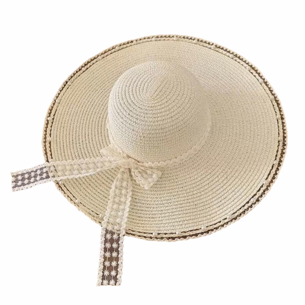 Big Brim Beach Hat Lightweight Big Brim Hat Fashion Sun Block Hat Sun Protection Beads-White