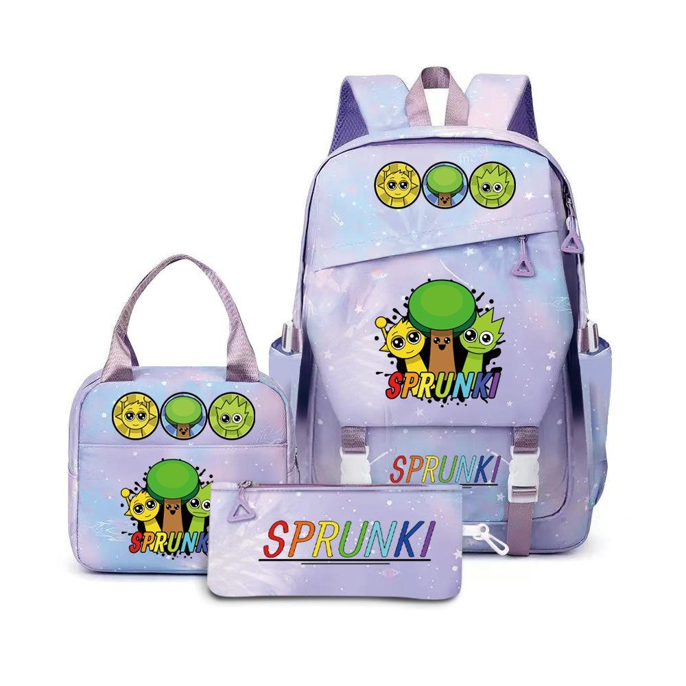 Rhythm Box Sprunki Cartoon Backpack Campus Male and Female Versatile Student Large Capacity School Bag Three-piece Set L