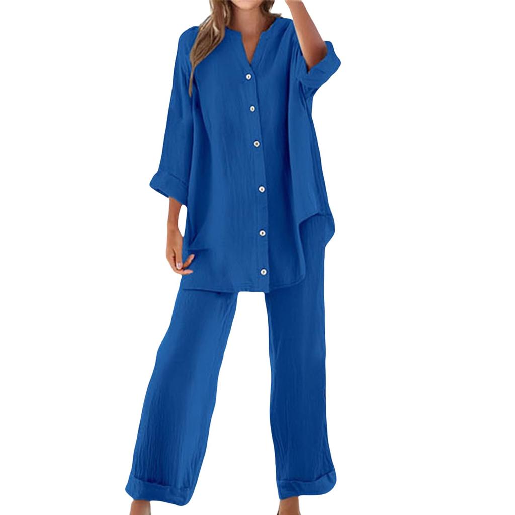 Women's Fashion Button-Down Casual Oversized Shirt Two-Piece Set