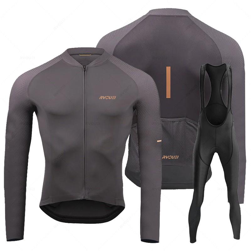 Herren Atmungsaktives Langarm Radtrikot Trägerhosen Set MTB Fahrradkleidung Maillot Ropa Ciclismo