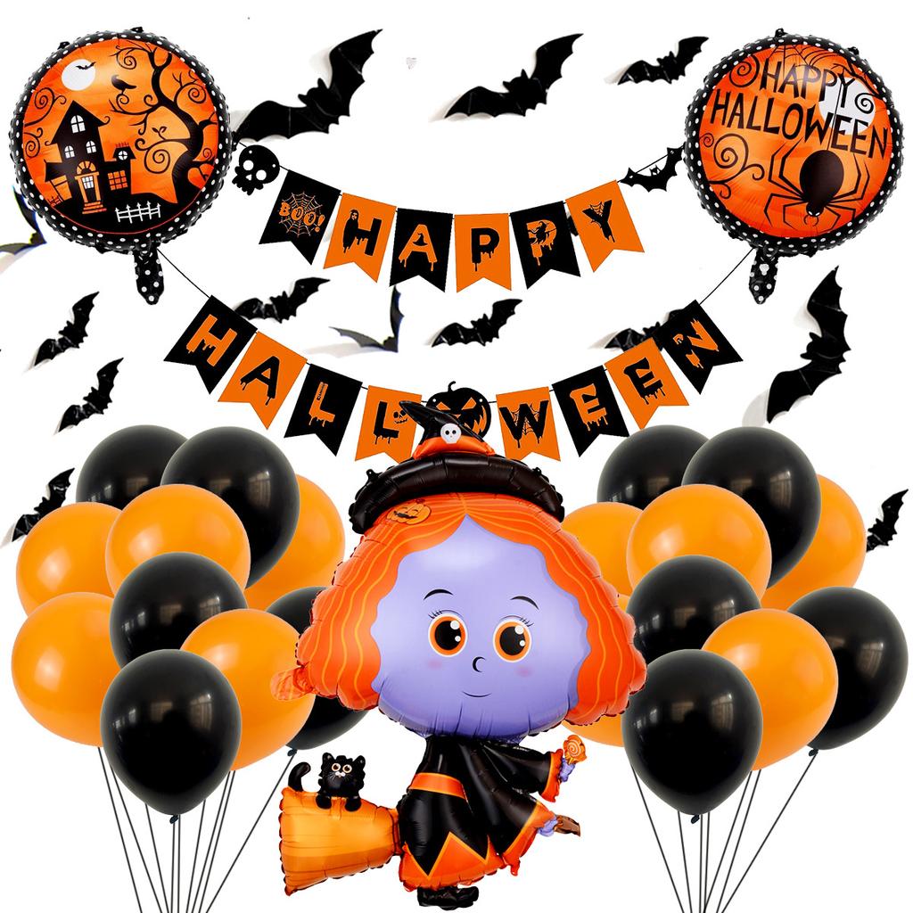 Halloween Pumpkin Aluminum Film Balloon Set Skull Bat Wall Sticker Flag Atmosphere Decoration